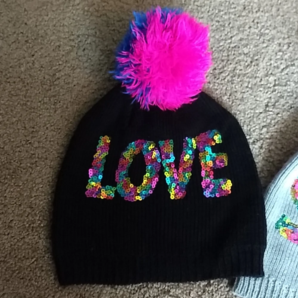 Love and Star‎ Sequin Hat Bundle Kids Hats with Pom Pom and Sequence